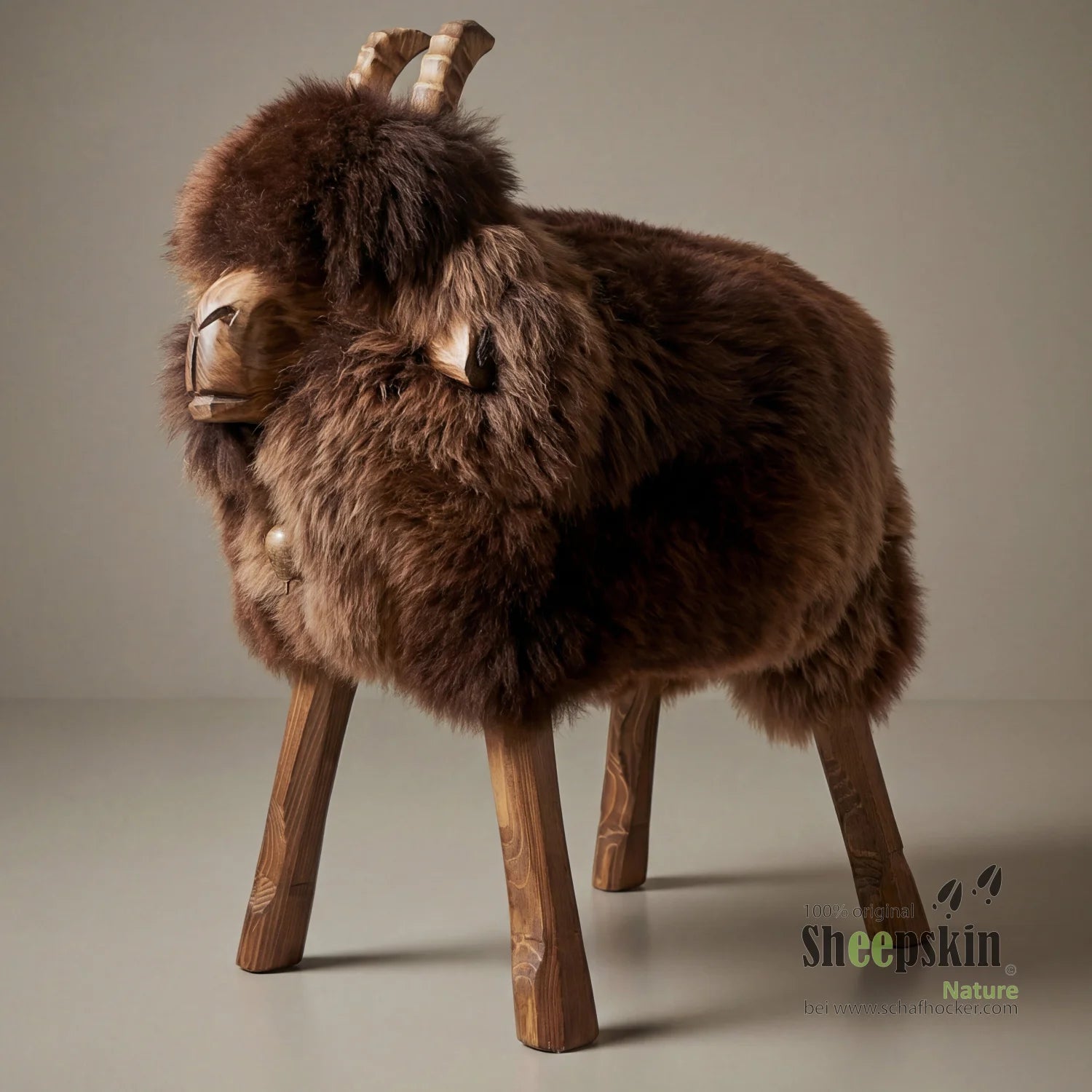 »Wilma« Goat Sheepskin Stool made from genuine German sheepskin – Brown