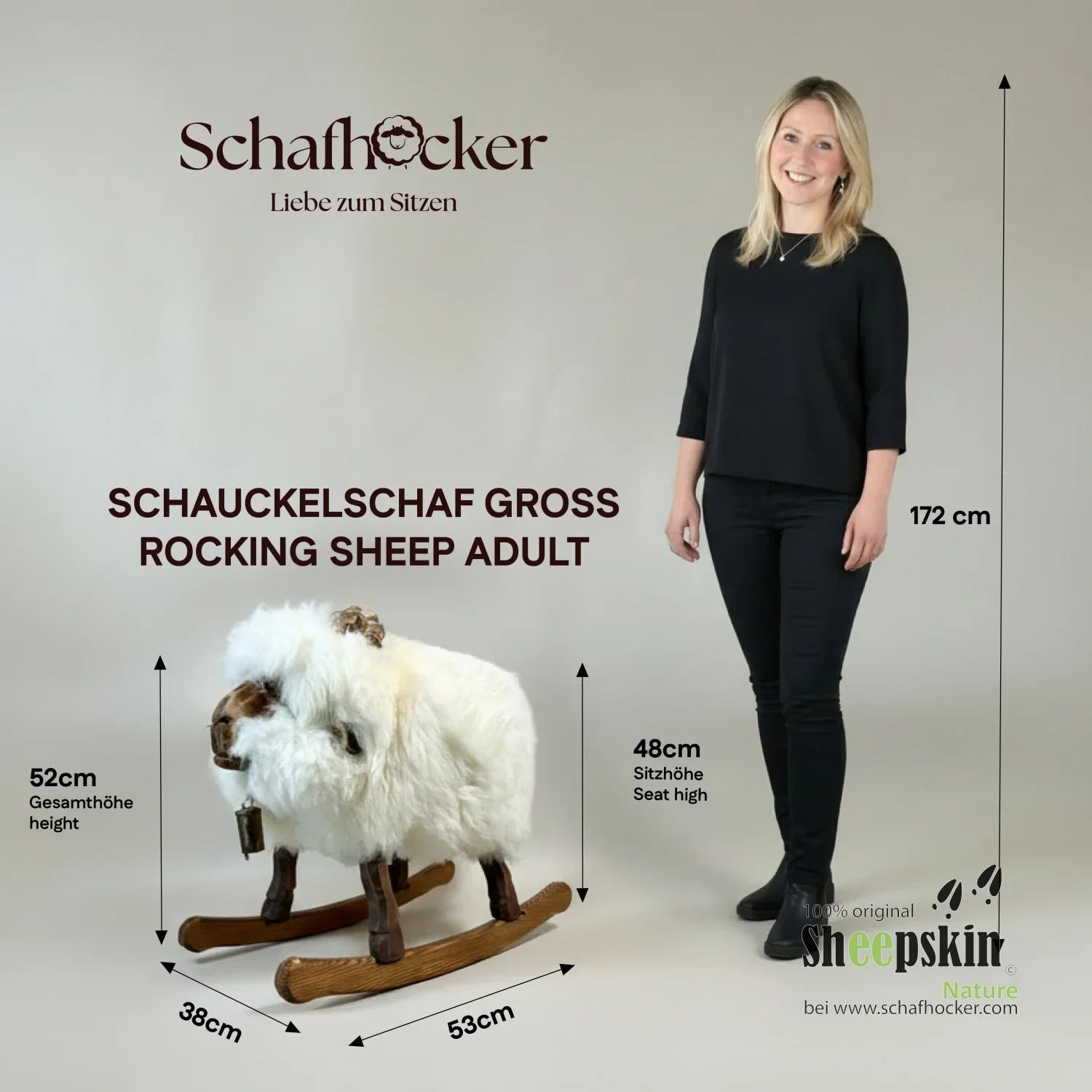 Schaukelschaf »Bailey« aus echtem deutschem Schaffell – taupe