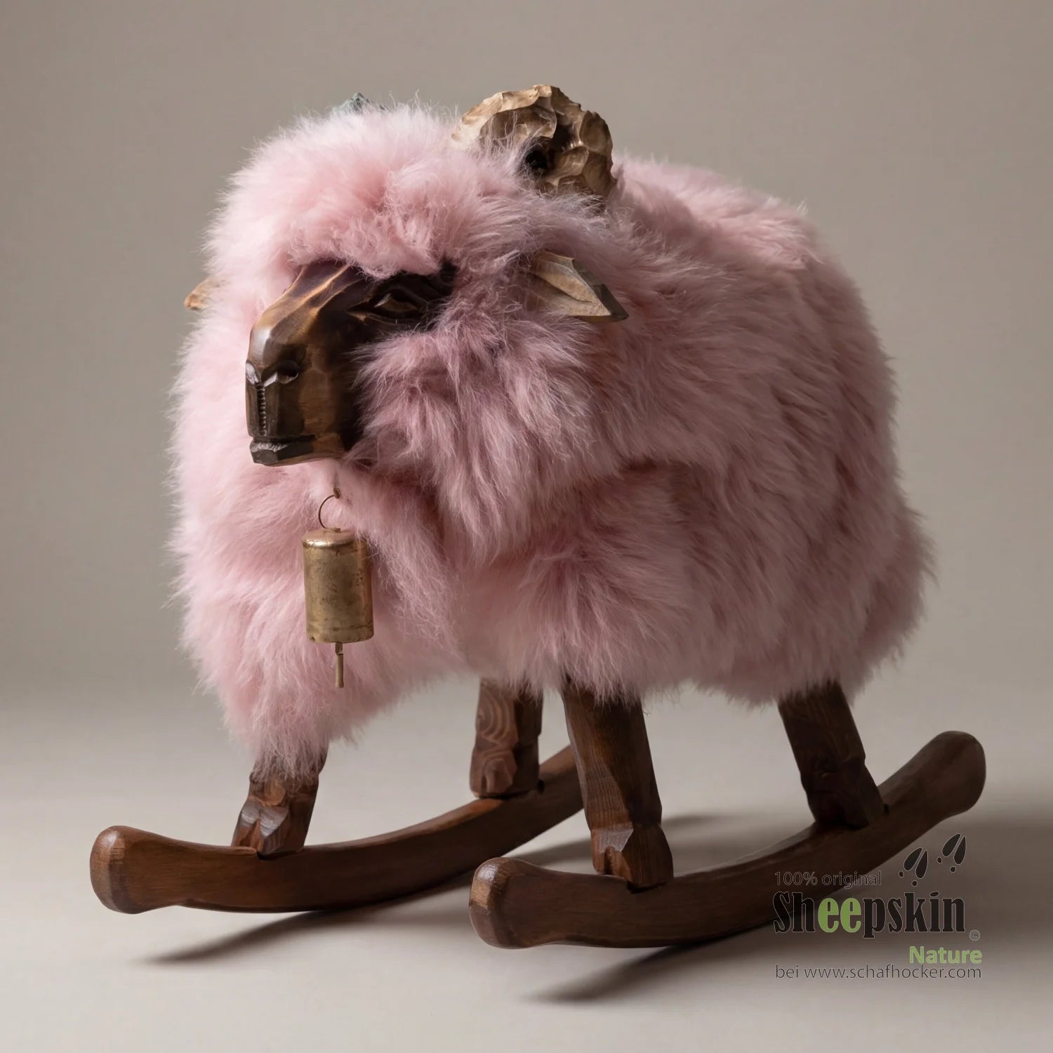 »Berni« Rocking Sheep Made of Genuine German Sheepskin – Candy Pink