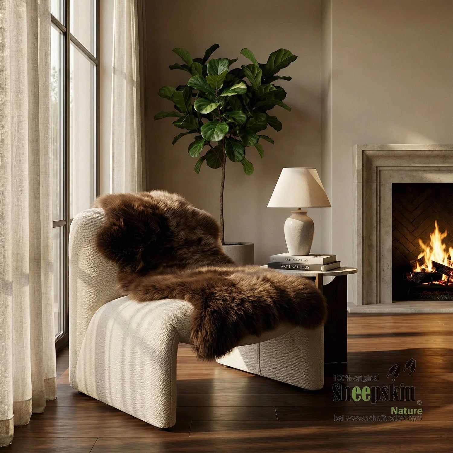 Seat pad made of genuine sheepskin – Brown